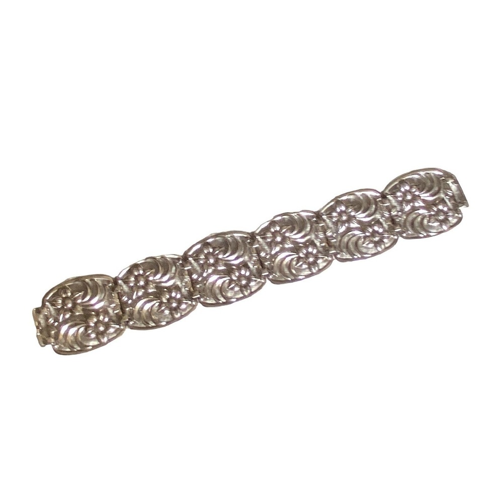 VINTAGE SIGNED WRE  W.E. RICHARDS FLORAL PANEL STERLING‎ SILVER BRACELET 7-3/8"